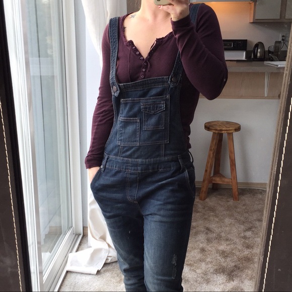 Free People Denim - Free People Slim Leg Overalls
